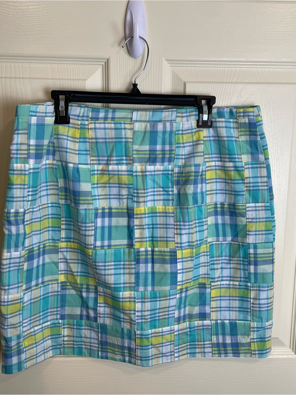Talbots Madras Plaid Patchwork Mini Skirt in Aqua and Yellow 12 - Picture 3 of 12